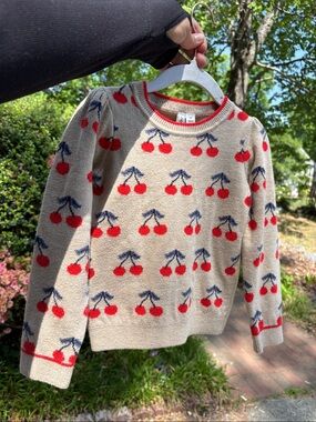 Janie and Jack Beige Sweater with Red Cherry Motif